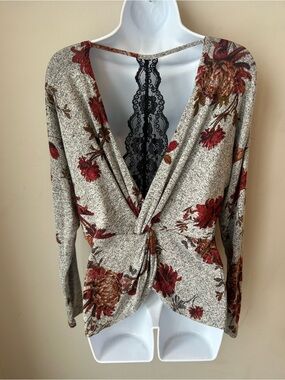 🟢 5 for $25 🟢 Maurices Floral Twist Back Sweater Top Dark Academia Whimsigoth